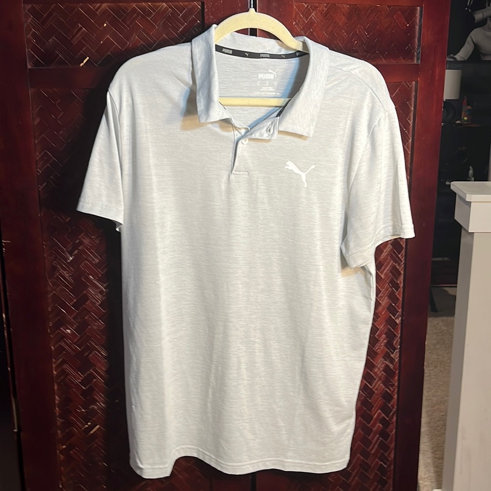 Gray puma polo shirt, size large.